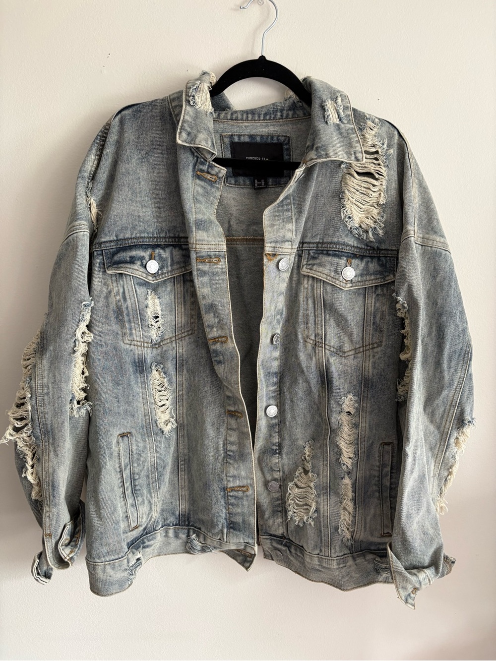 Distressed Light Blue Denim Jacket - Forever 21